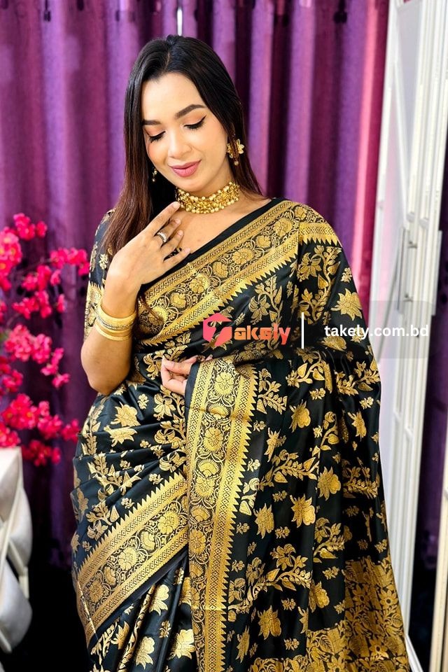 সফ্ট সিল্ক কাতান শাড়ি ব্লাউজ পিস সহ। PKS-18