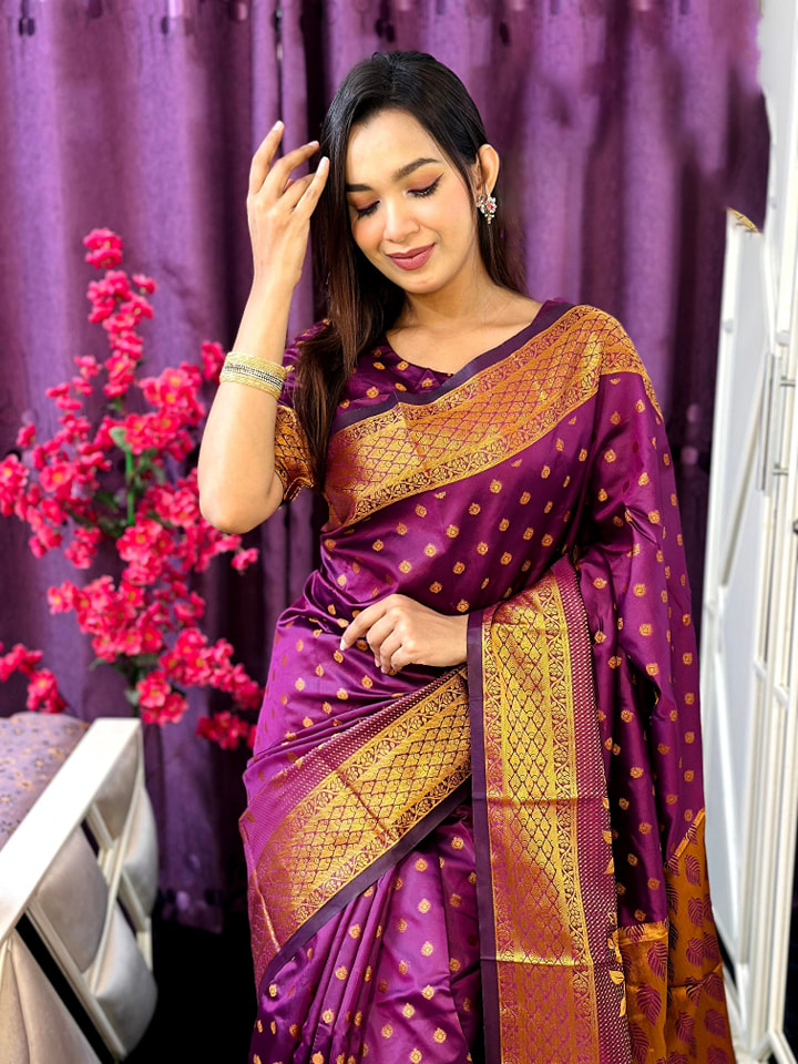 সফ্ট সিল্ক কাতান শাড়ি ব্লাউজ পিস সহ। PKS-15