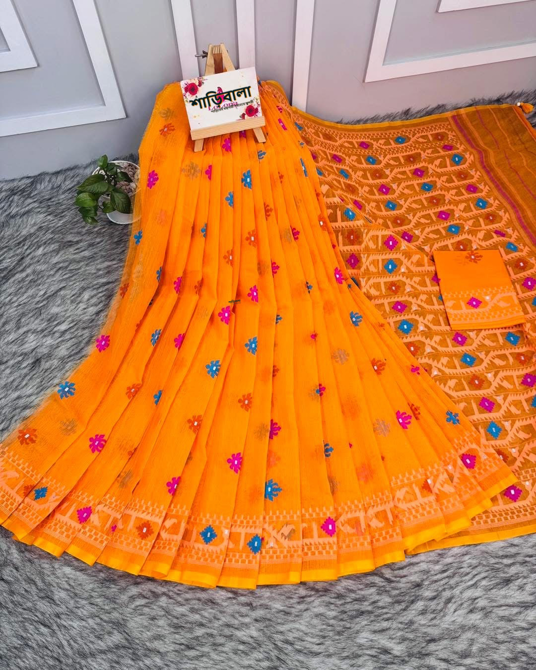 Half silk screen print Saree with blouse piece | SPS-100