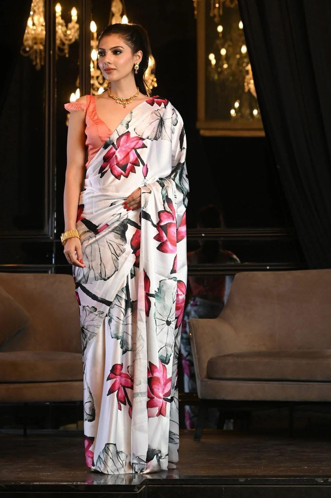 Floral Digital Printed Soft Silk Saree With Blouse Piece | DG-226