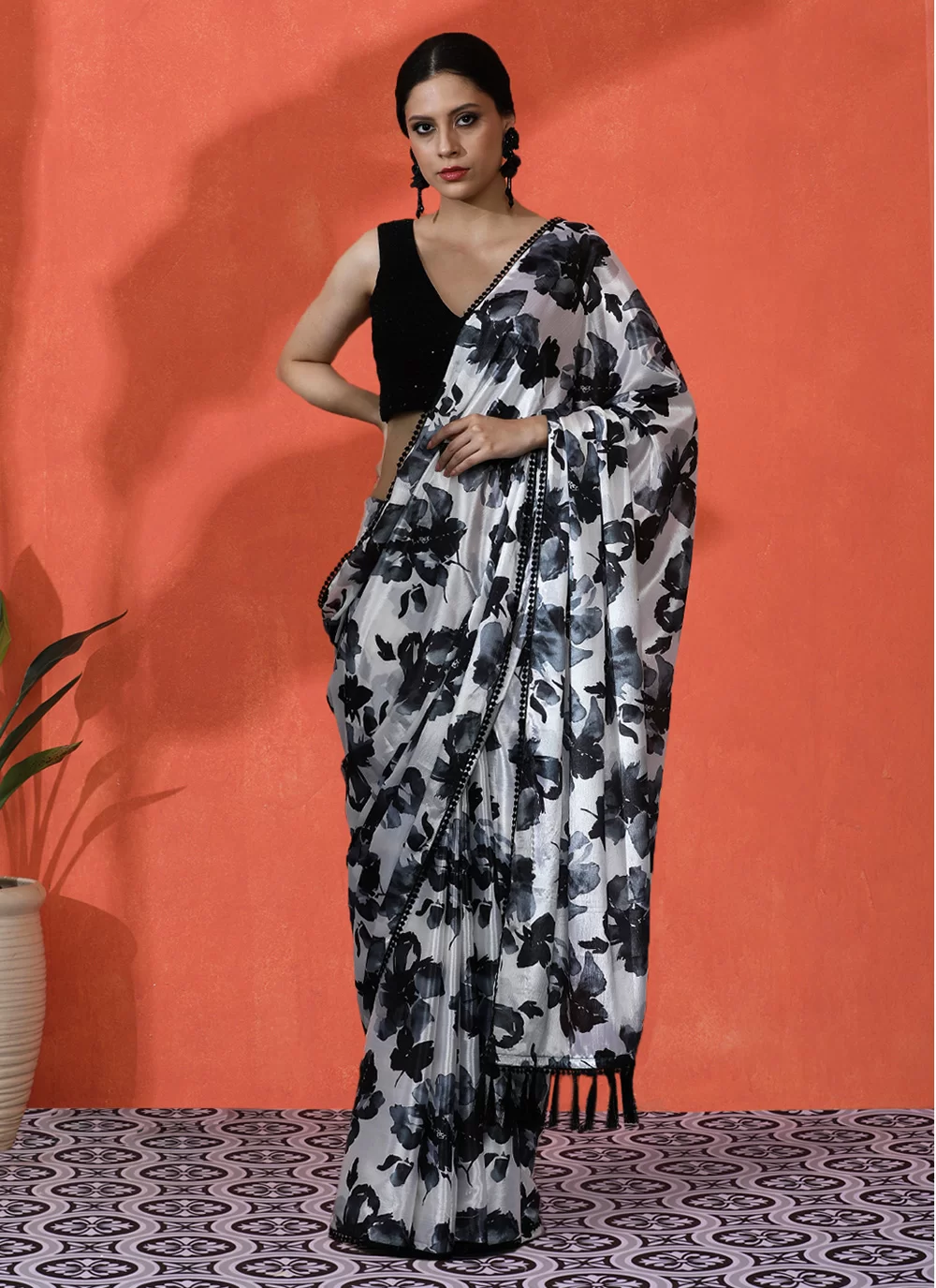 Digital Printed Satin Silk Saree With Blouse Piece | DG-232