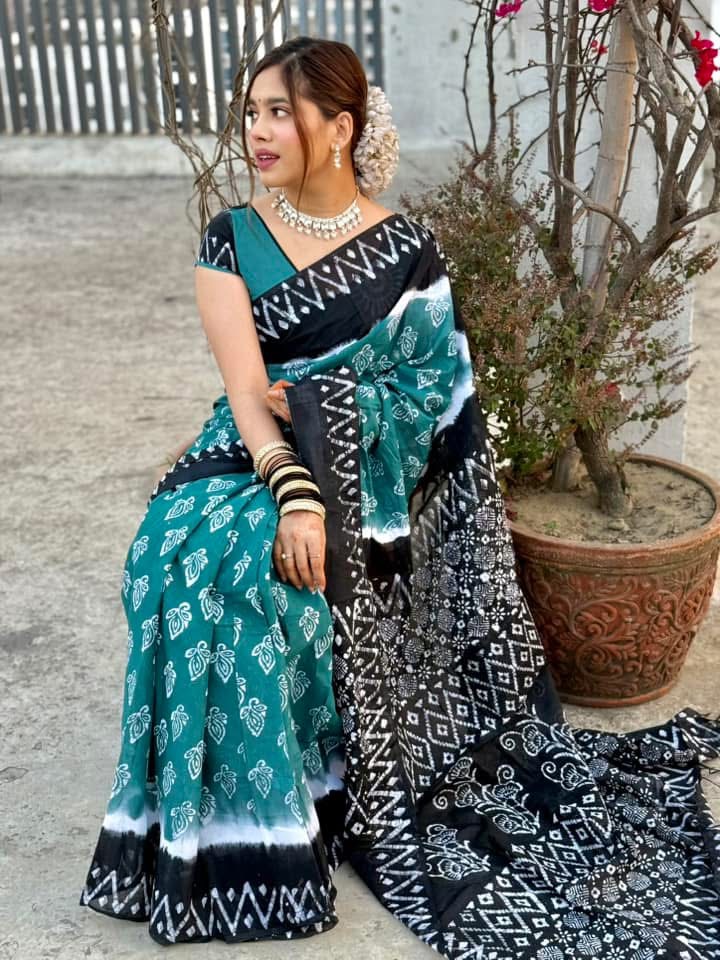 New Batik Design Printed Saree With Blouse Piece | BDS-03
