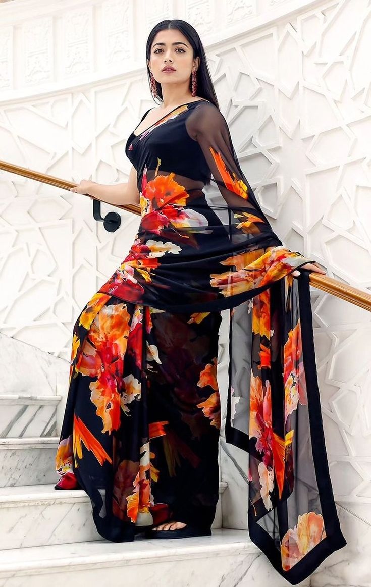 Georgette Printed Saree With Blouse Piece | GPS-03