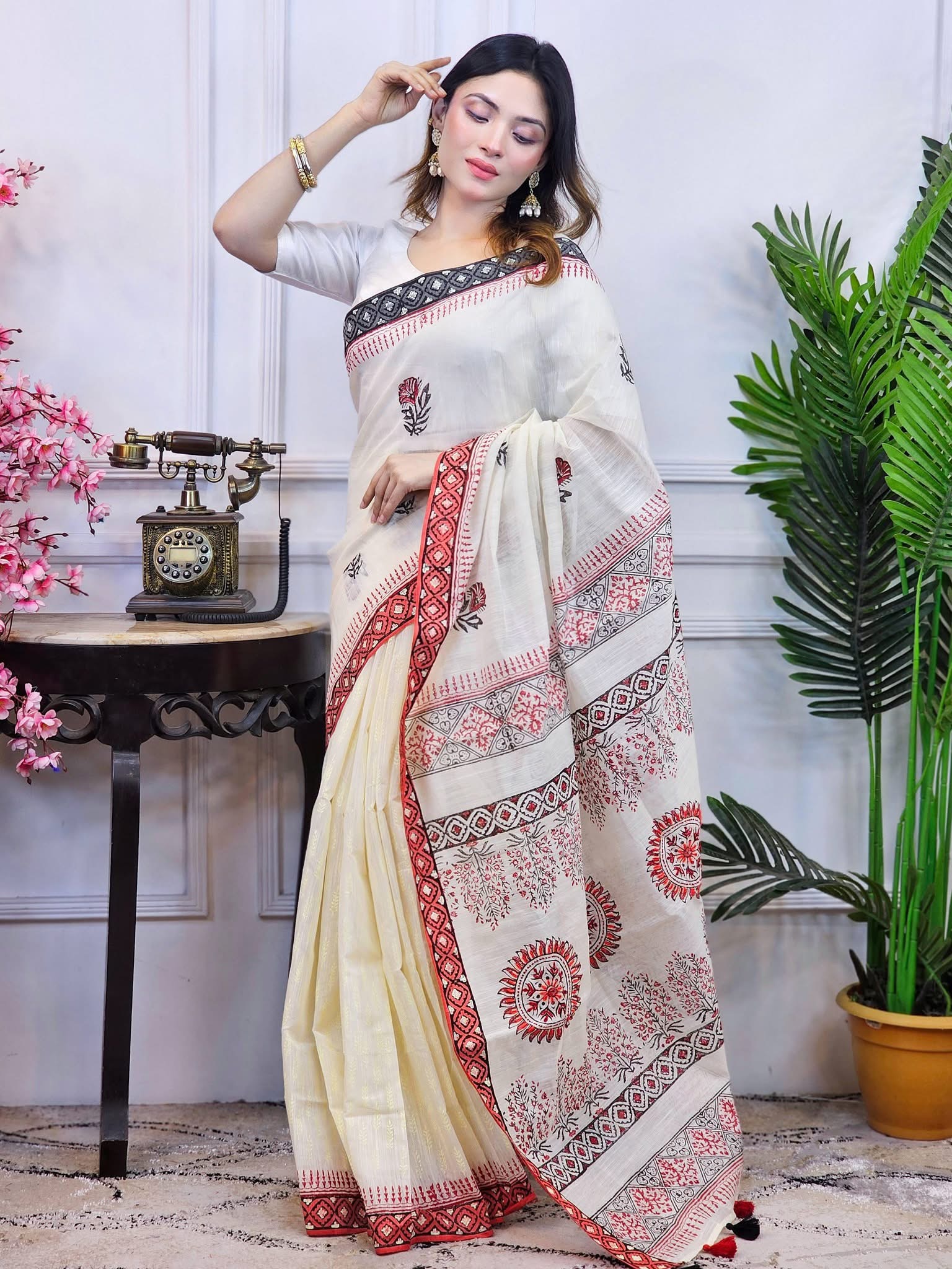 Semi Moslin Silk Block Design Printed Saree | BDS-23