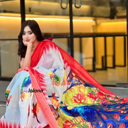 Semi Moslin Silk Digital Printed Saree With Blouse Piece | BDS-24