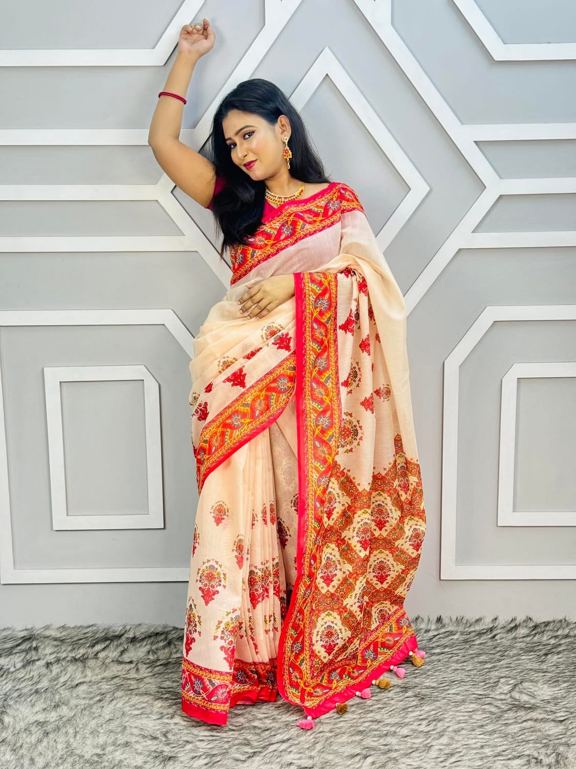 Semi Organza Silk Digital Printed Saree With Blouse Piece | BDS-26