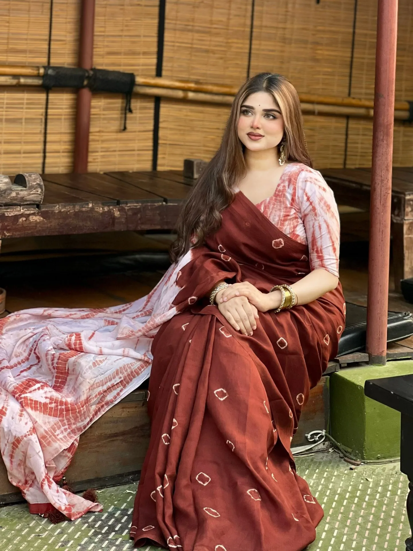 New batik design printed Saree with blouse piece