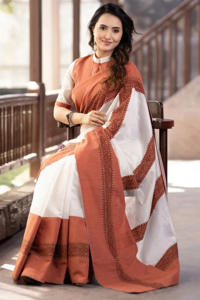 Diya Off White Chanderi Digital Printed Saree